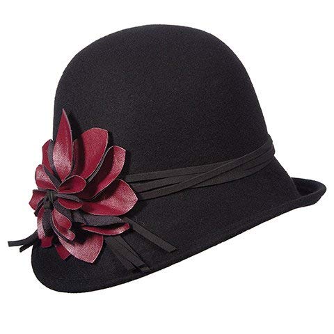 SCALA Collezione Wool Felt Cloche with Faux Leather Flower