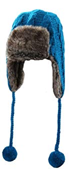 Blue trapper faux fur pompoms