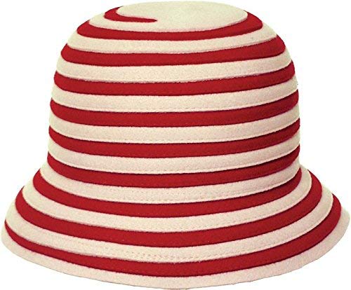 San Francisco Hat Company Women's Wool Felt BonBon Striped Cloche Hat (Red/Cream)