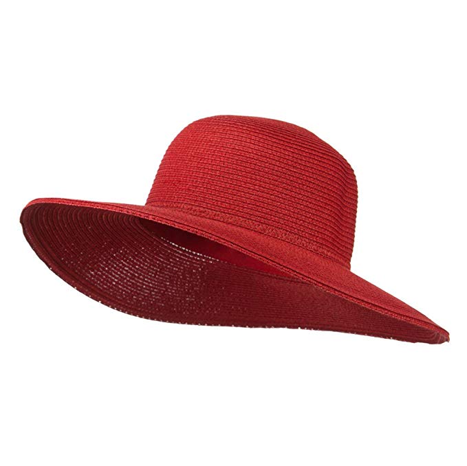 Paper Braid Flat Brim Self Tie Hat - Red W26S25B