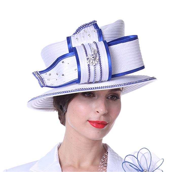 Kueeni Women Hats Diamond Casings Elegant Lady Church Hats White Color