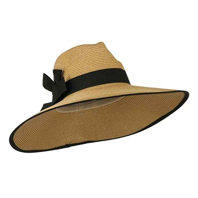 UPF 50+ Fedora Crown Paper Braid Hat - Tan Black