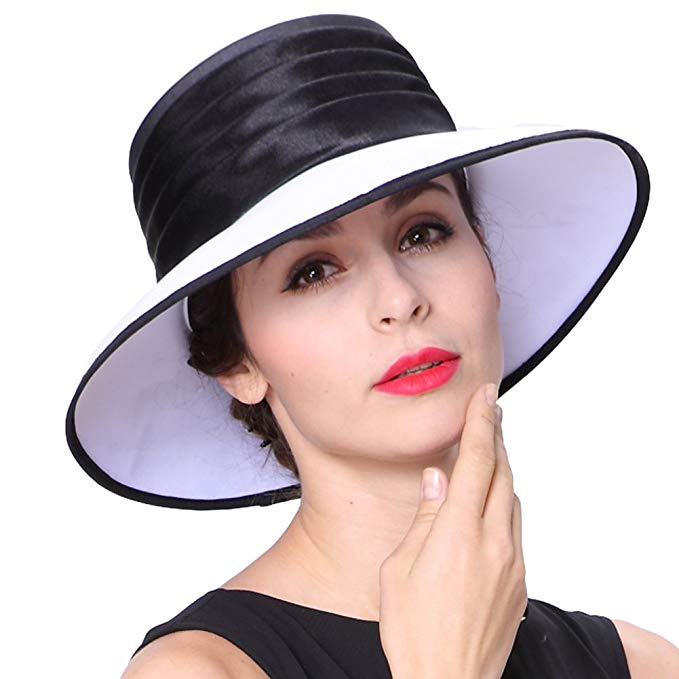 June's Young Women Hats White Black 2 Tone Color Hat Stylish Bow