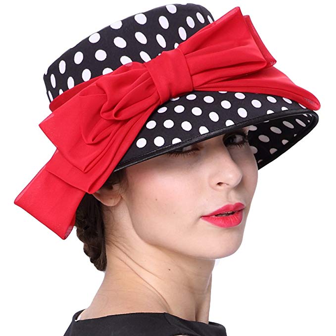 June's Young Women Hats Vintage Hats Retro Polka Dot Red Bow