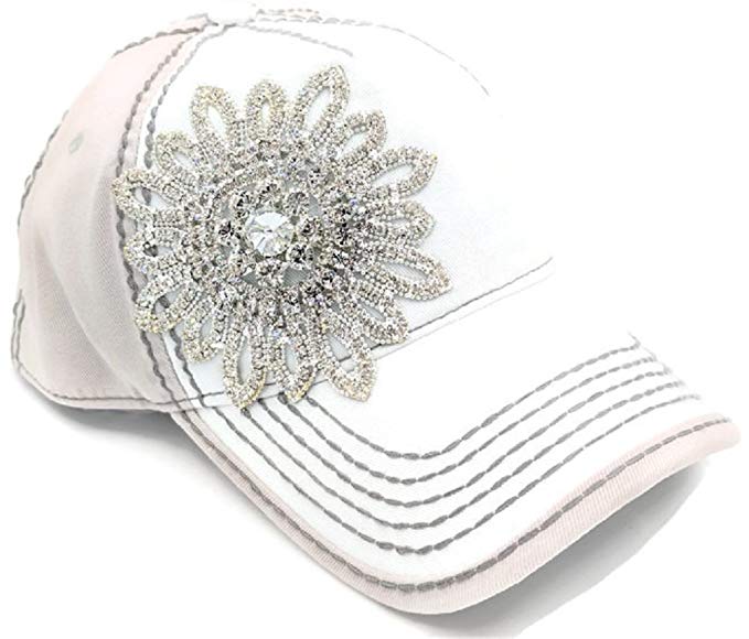 Olive & Pique Large Rhinestone Flower Bling Two-Tone Baseball Cap