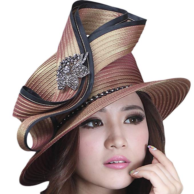 June's Young Womens Hat Ladies Hat Church Hat Satin Fabric Ribbon High Fashion