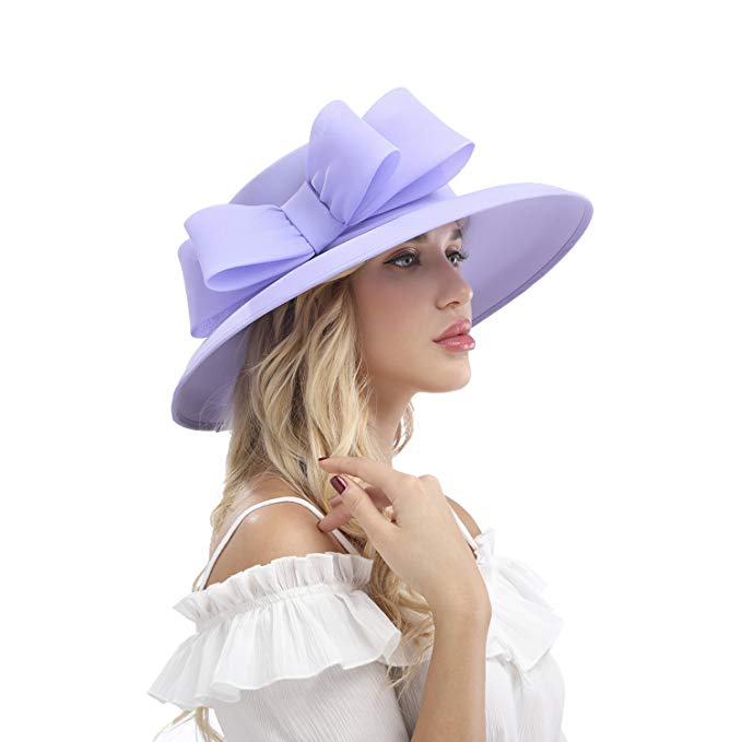 The Best Knight Sun Hats Women Chiffon Sun Hat for Summer, Party, Beach, Weddings, Kentucky Derby, Royal Ascot, Banquet Hats Light Purple Color