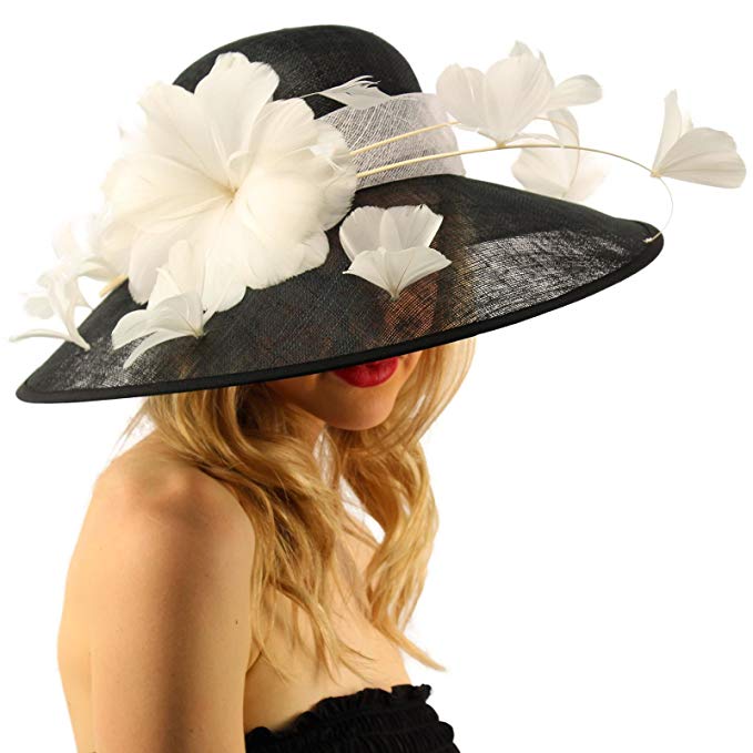 SK Hat shop Demure Dome Sinamy Butterfly Floral Feathers Derby Floppy Dress Wide Hat