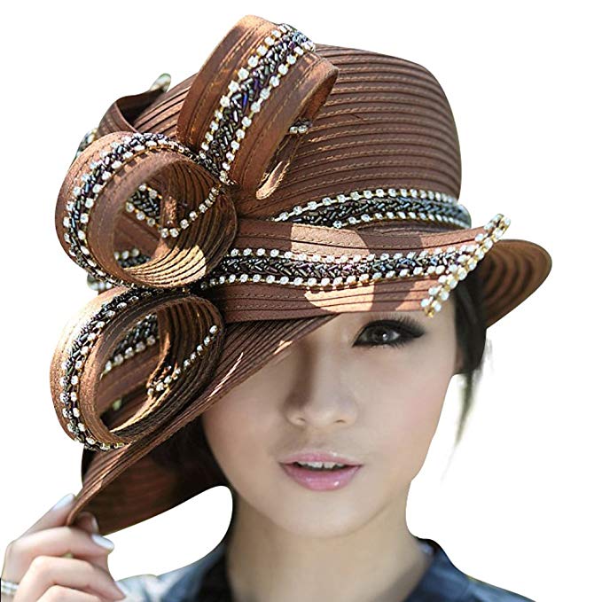 June's Young Women Hats Church Hats Party Bow Champagne Brown 2 Colors