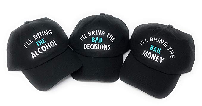 Mary's Monograms I'll Bring The Bad Decision/Alcohol/Bail Money Baseball Hats Set of 3 True Black