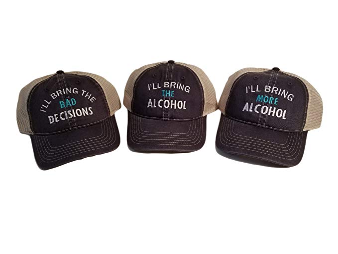 Mary's Monograms/Adams Trucker I'll Bring The Bad Decision/Alcohol/Bail Money Baseball Trucker Hats Set Of 3 Black