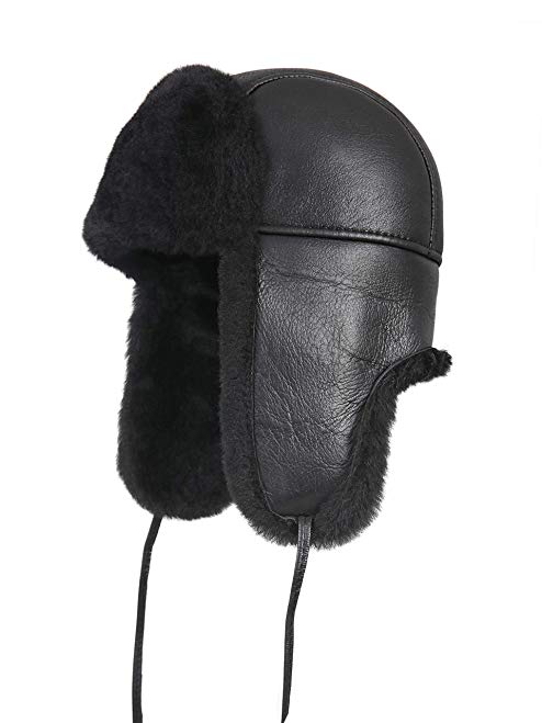 Zavelio Women's Shearling Sheepskin Aviator Russian Trapper Fur Winter Hat