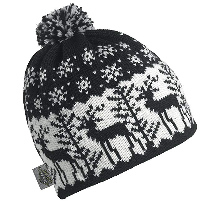 Turtle Fur Women's Dear Deer, Classic Wool Knit Ski Pom Hat, Black