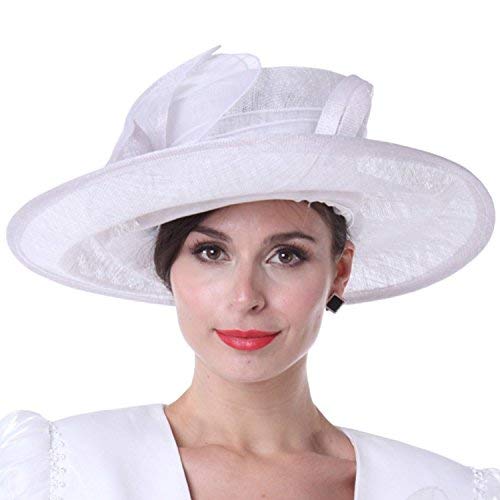 Kueeni Women Church Hats Outwear Outfits Hat White Wide Brim