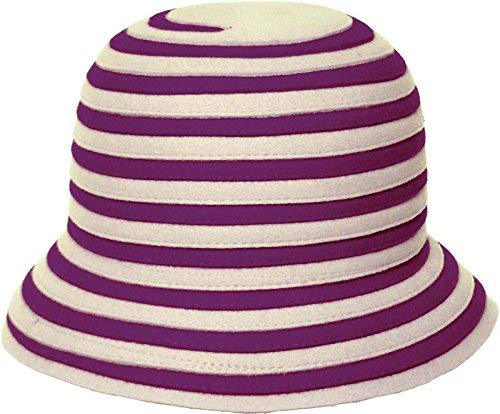 San Francisco Hat Company Women's Wool Felt BonBon Striped Cloche Hat (Purple/Cream)