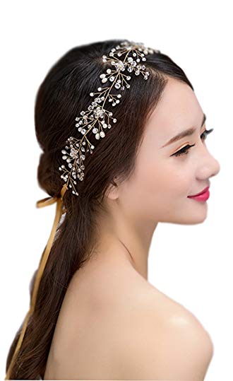 Newdeve Bridal Crystal and Beads Headband Wedding Vintage Hair Vine Bridal Hair Accessories