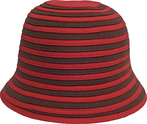 San Francisco Hat Company Women's Wool Felt BonBon Striped Cloche Hat (Red/Brown)