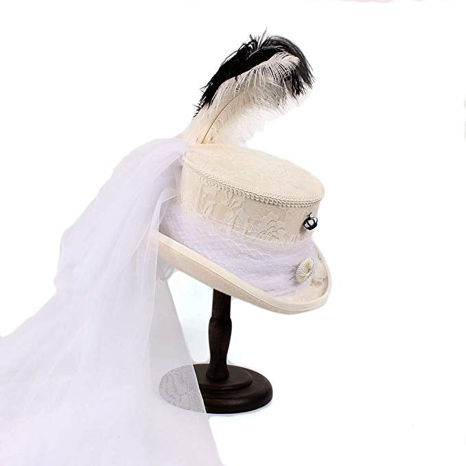 Victorian Gothic Ivory Lace White Wedding Hat Steampunk Hat Top Hat