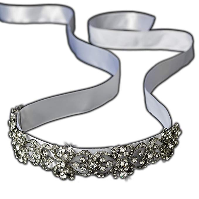 Kirsten Vintage Rhinestone Bridal White Ribbon Headband