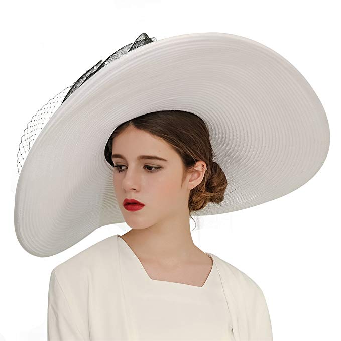 Kueeni Women Hats Church Hats Exaggeration Designer Fashion Lady Wide Brim Hats