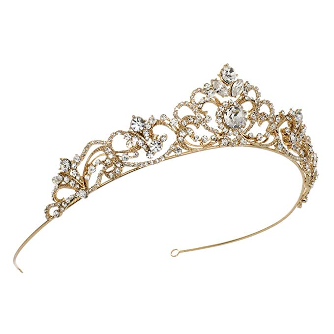 USABride Scrolling Rhinestone Bridal Crown, Gold-Tone Wedding Tiara, 3157-G