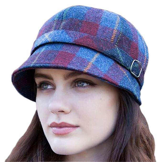 Mucros Weavers Ladies Flapper Cap - Blue & Red, Made in Ireland from Irish Wool