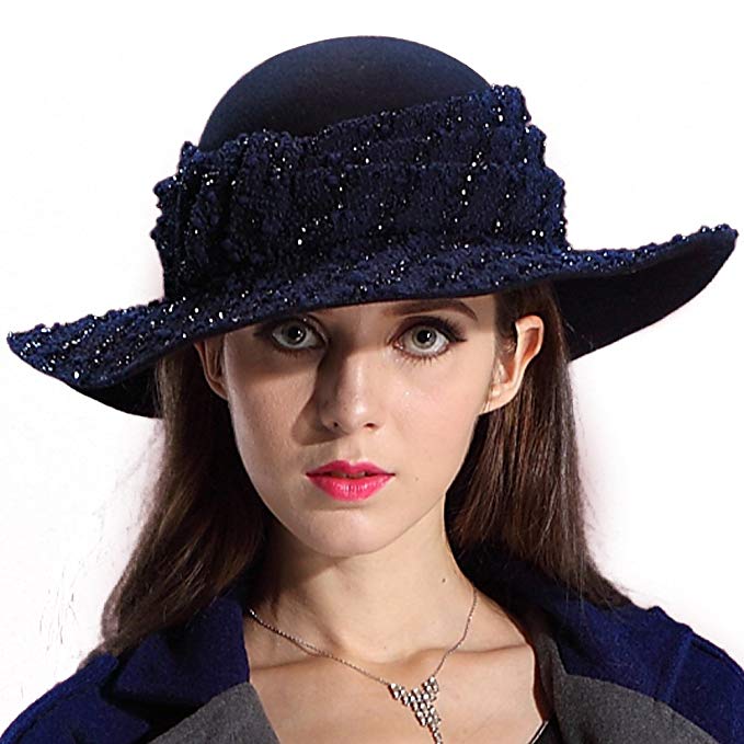 June's Young Women Hats Winter Hats Felt Hats 100% Wool Navy