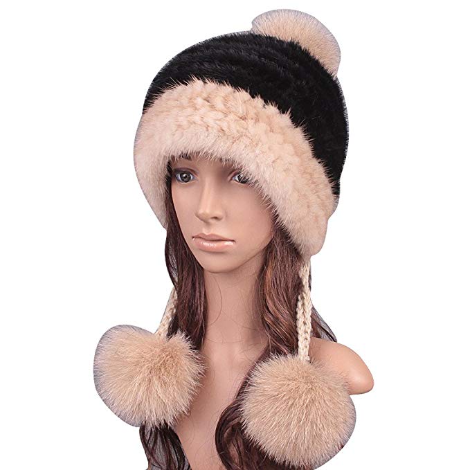 UK.GREIFF Womens Trendy Warm Stretch Mink Fur Winter Cap Hat