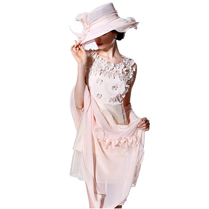 June's Young Women Hat Organza Sun Hat for Party Wedding Champagne Color