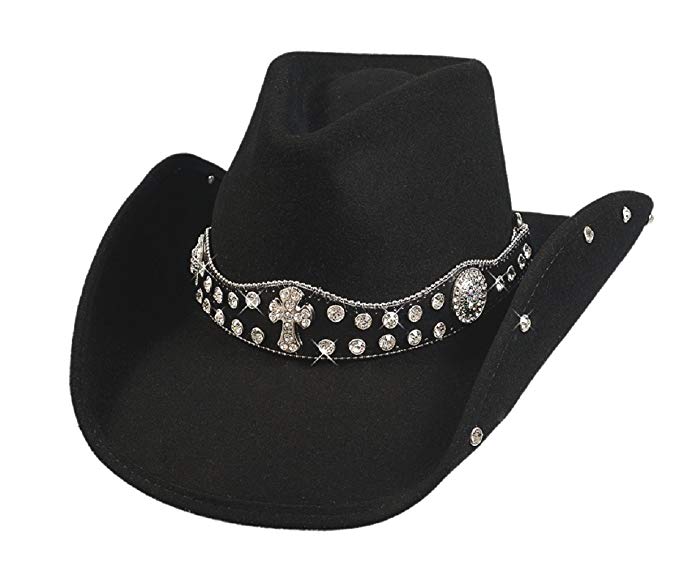 Bullhide Montecarlo Moment 4 Life Premium Woll Western Hat w Crystal Details Medium Black
