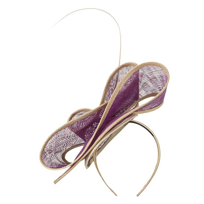 Women's Wide Ribbon Straw Headband Fascinator - Violet Natural