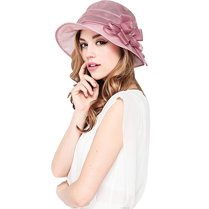 Aimsunaw Women's Wide Brim Silk Cap Sun Hats Summer Floppy Beach Hats Folding Bucket Hat