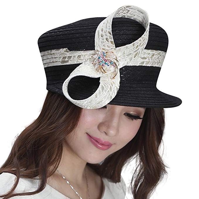 June's Young Elegent Women Hat Church Hat Party Bow Black Hats