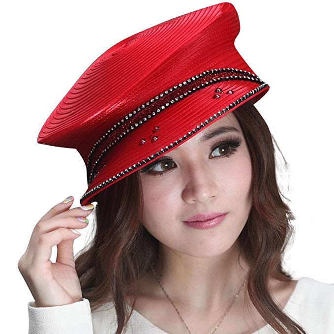 June's Young Ladies Church Hats Party Hats 100% Polyester Royal Blue Red 2 Colors