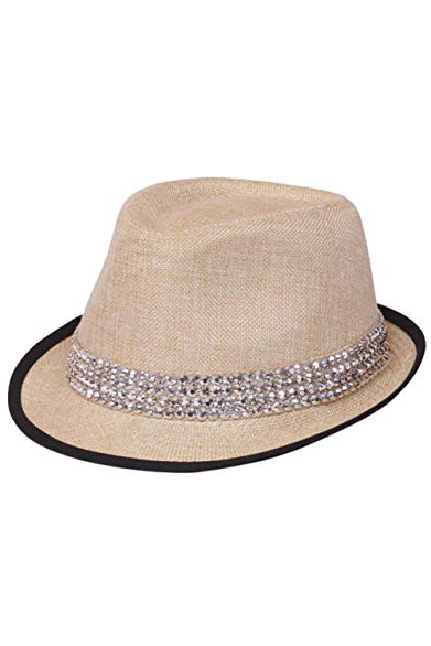 2Chique Boutique Women's Rhinestone Studded Ribbon Fedora