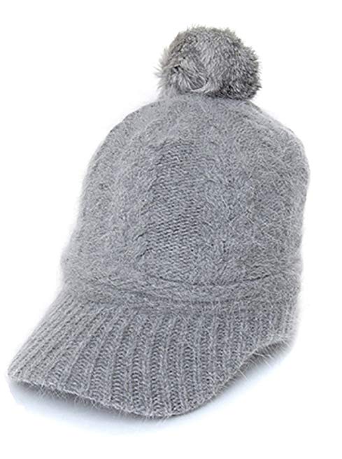 Sunfree Sports Detachable Pom Pom Wide Brim Wool Winter Hat For Women