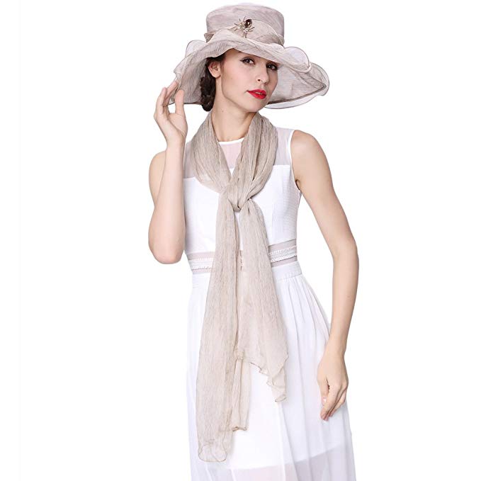 June's Young Women Hats Summer Derby Hats Silk With Scarf Nude Available