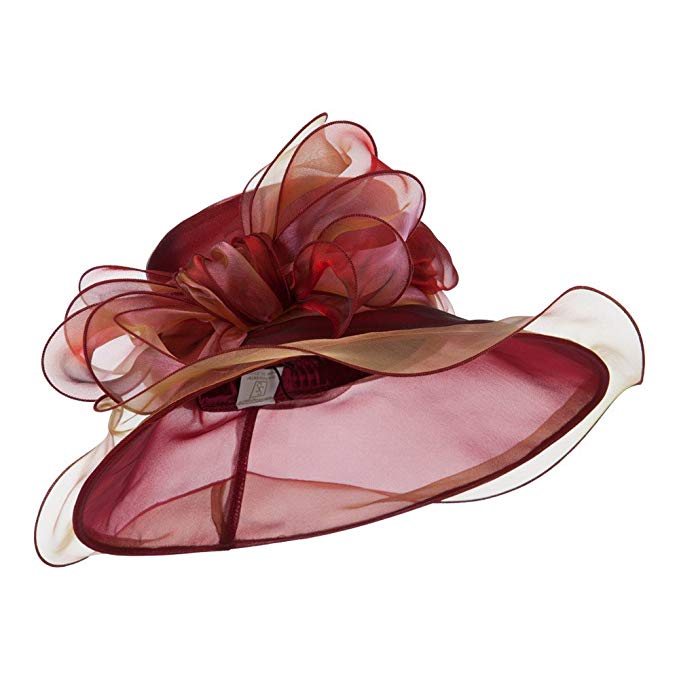 Two Tone Double Glass Organza Hat - Burgundy