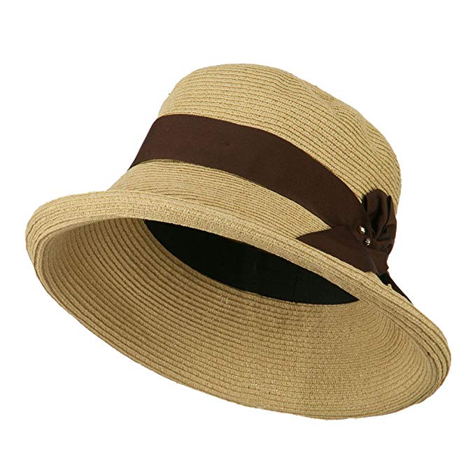 Metallic Half Bow Roll Up Hat - Natural