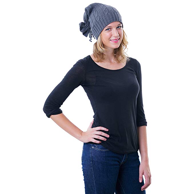 Gray Top-Tie Floppy Beanie