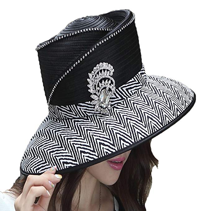 June's Young Elegant Ladies Church Hat Women Hat Winter Diamond Casings Big Brim