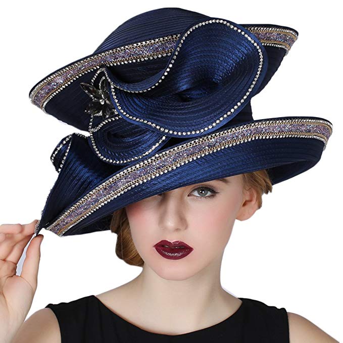 June's Young Women Church Hats Navy Color Elegant Lady Party Wear