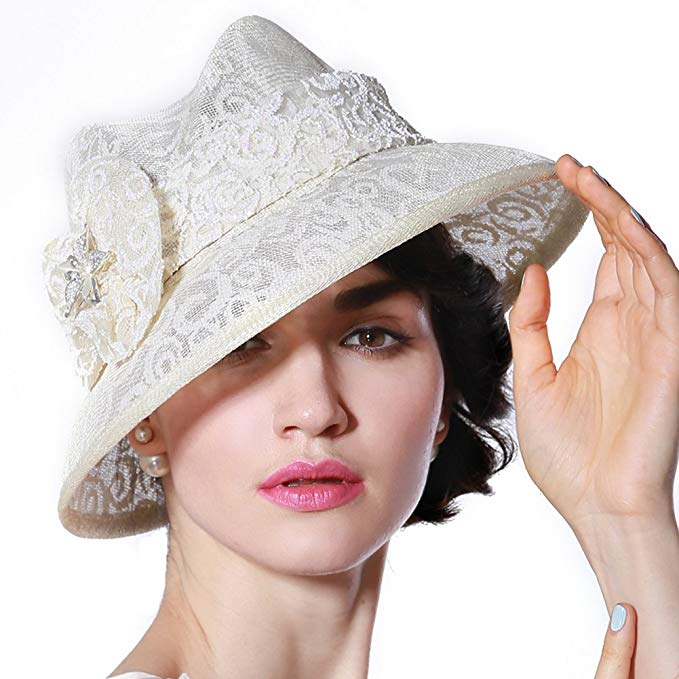 June's Young Women Hat Summer Wide Brim Elegant Off White Fashion Summer Hat