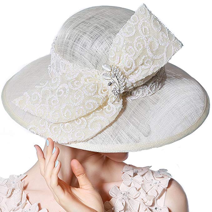 June's Young Women Ladies Hats Sinamay Sun Hat Summer Bow Lace