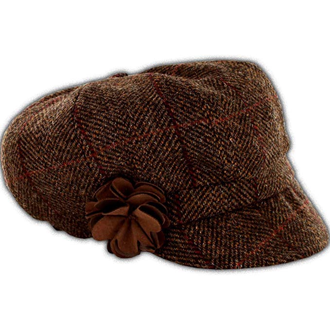 Ladies Irish Baker Boy Wool Hat - Downton Abbey Style, Made in Ireland, One Size, Brown