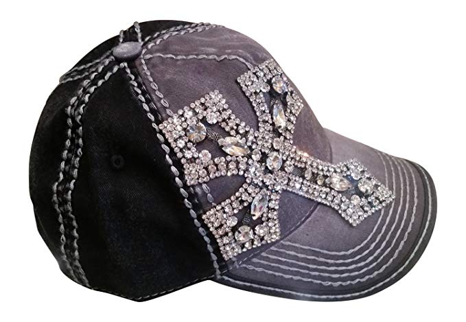 Olive & Pique Women's Rhinestone Cross Bling Baseball Cap