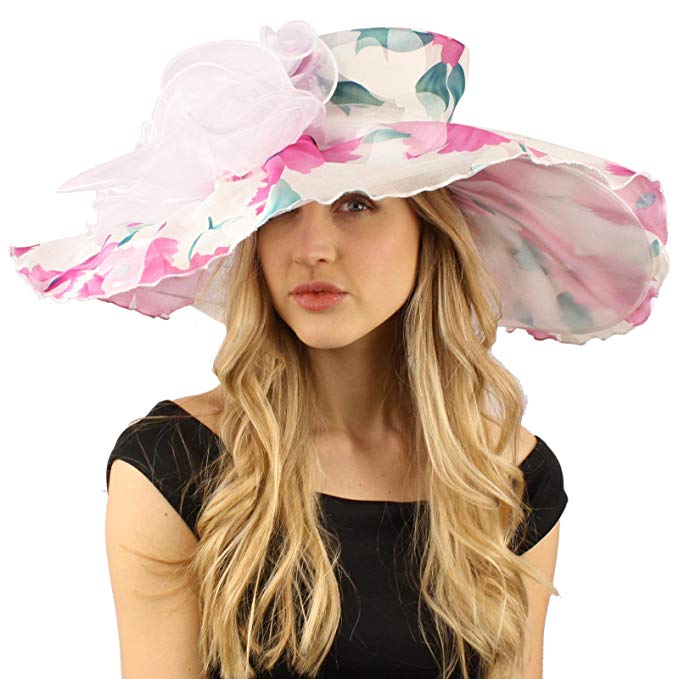 Victorian Floral Party Print Overlay Kentucky Derby Floppy Big Brim 8