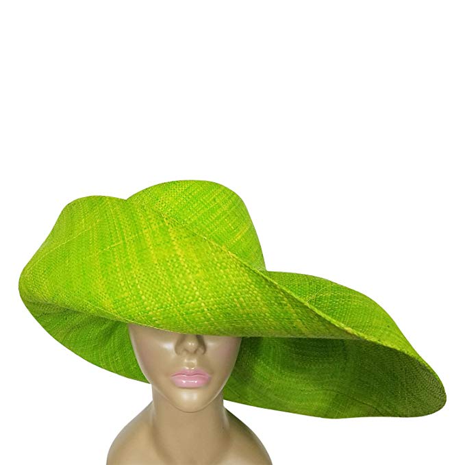 Waseme: Authentic African Hand Made Light Green Madagascar Big Brim Raffia Sun Hat