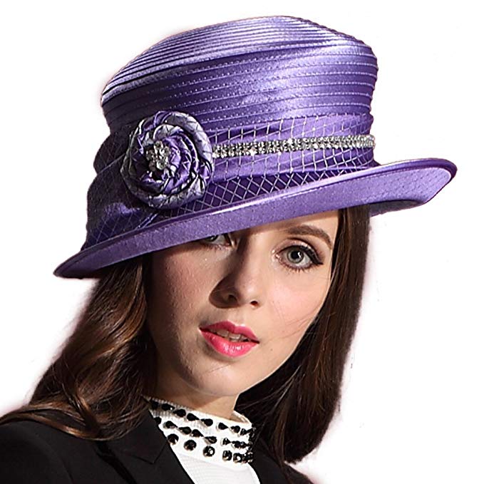 June's Young Women Hat Wide Brim Sparkling Flower Church Hats for Ladies