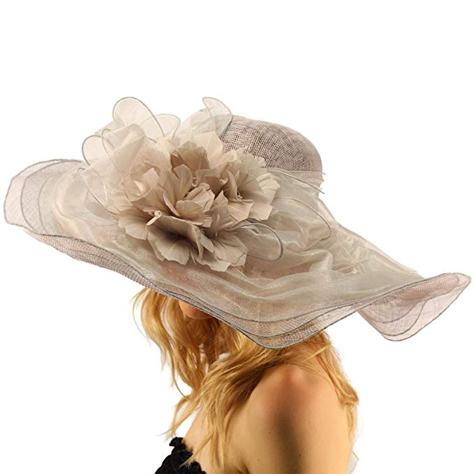 SK Hat shop Victorian Layered Sinamay Floral Feathers Derby Floppy Wide 7